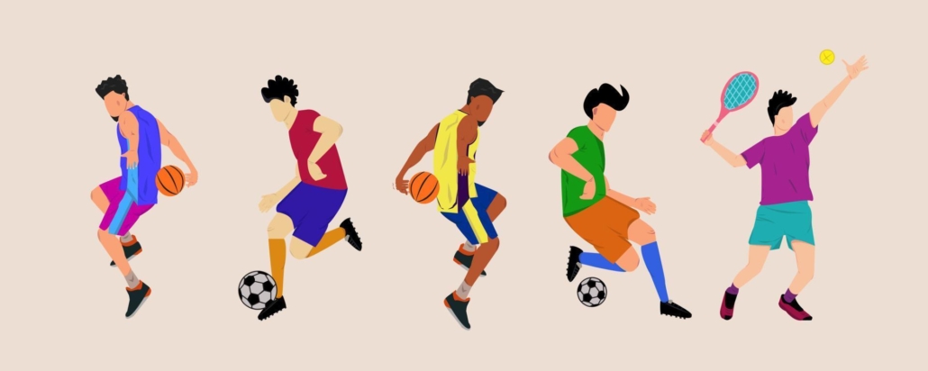 men s sports game a game that requires physical strength sports which include football basketball tennis flat cartoon illustration isolated on a white background free vector